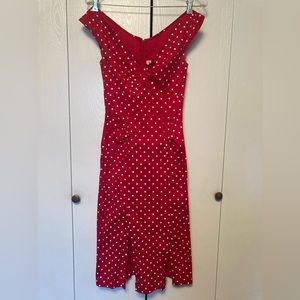 Stop Staring sexy and classy pinup rockabilly polka dot wiggle dress.